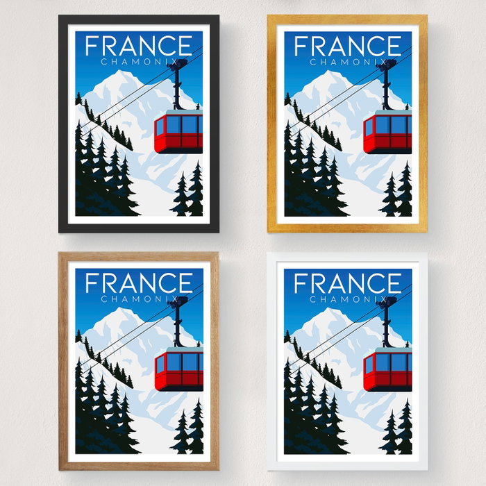Wallity Póster Chamonix France - 1993, 50 x 70 cm, Sin Marco, Decoración Hogar